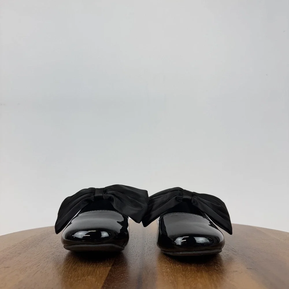 Big Kids Nordstrom‎ Posey Black Faux Patent Leather Bow Mary Jane Flats Size 1 Y